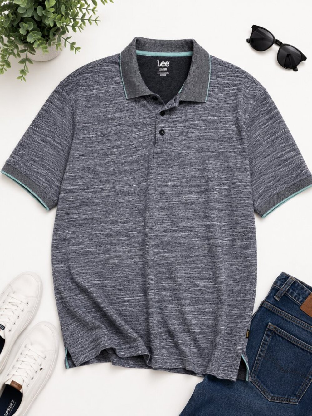 Lee Heather Gray Polo Shirt Men's XL Short Sleeve Casual Golf 100% Cotton